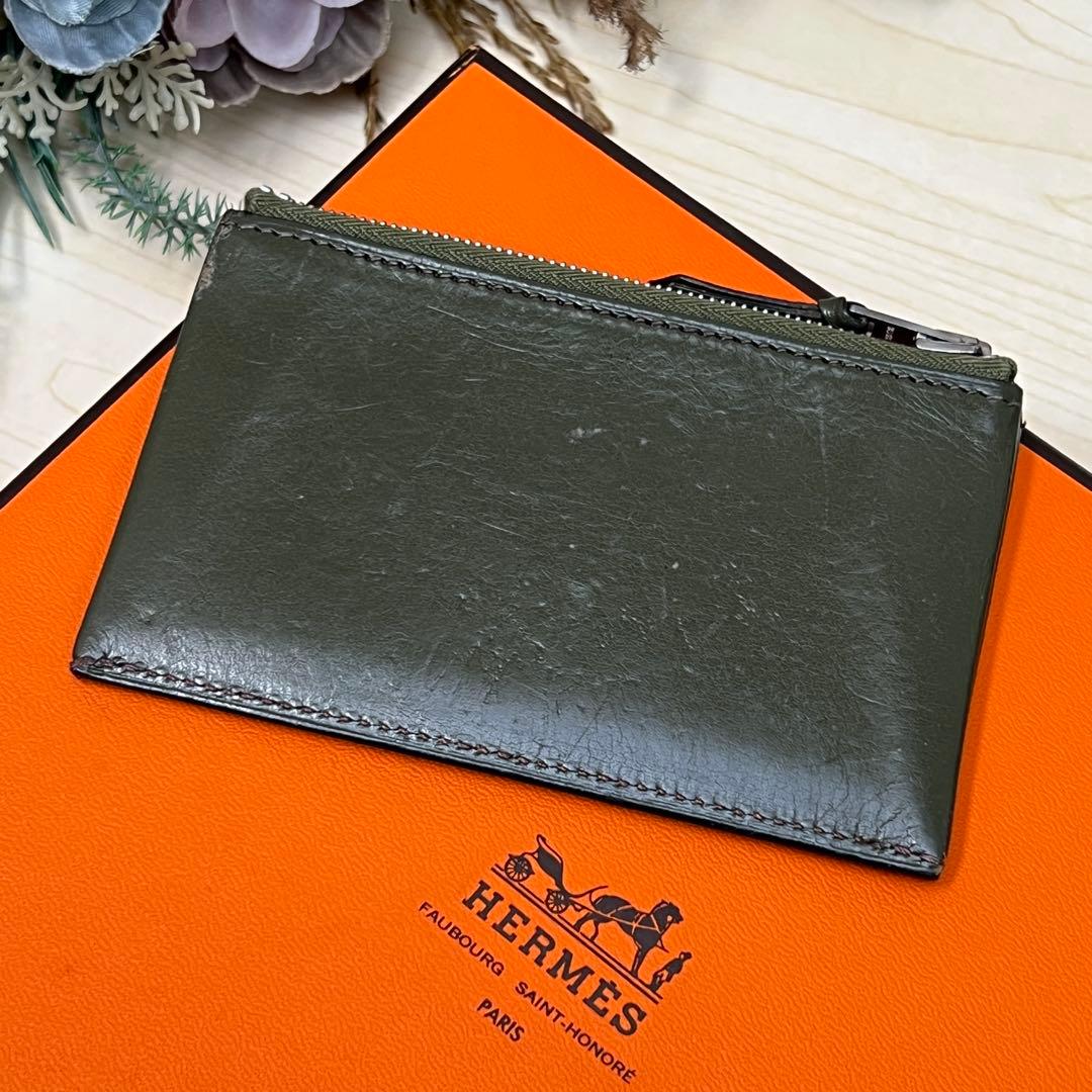 エルメス クラリス PM レザー グリーン ケース スリム コンパクト