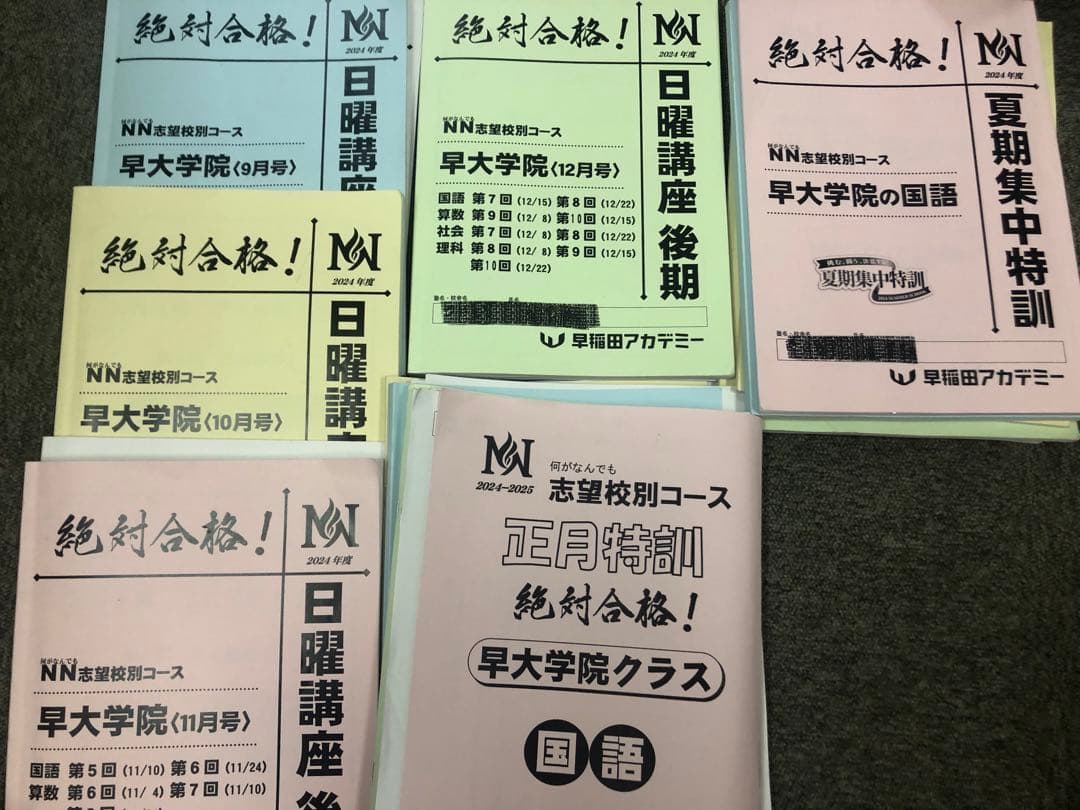 早稲田アカデミー　NN早大学院　日曜/夏期/正月/直前/副教材　2025年受験