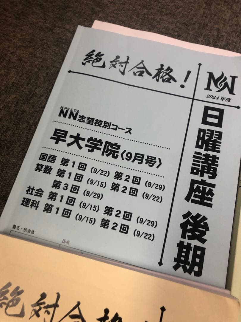 早稲田アカデミー　NN早大学院　日曜/夏期/正月/直前/副教材　2025年受験