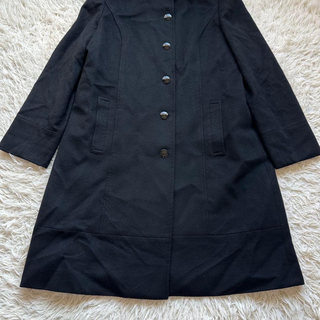 組曲　カシミヤ100%ロングコート　スタンドカラー　黒　ブラック　大きいサイズ