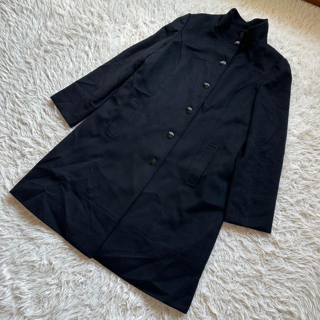 組曲　カシミヤ100%ロングコート　スタンドカラー　黒　ブラック　大きいサイズ