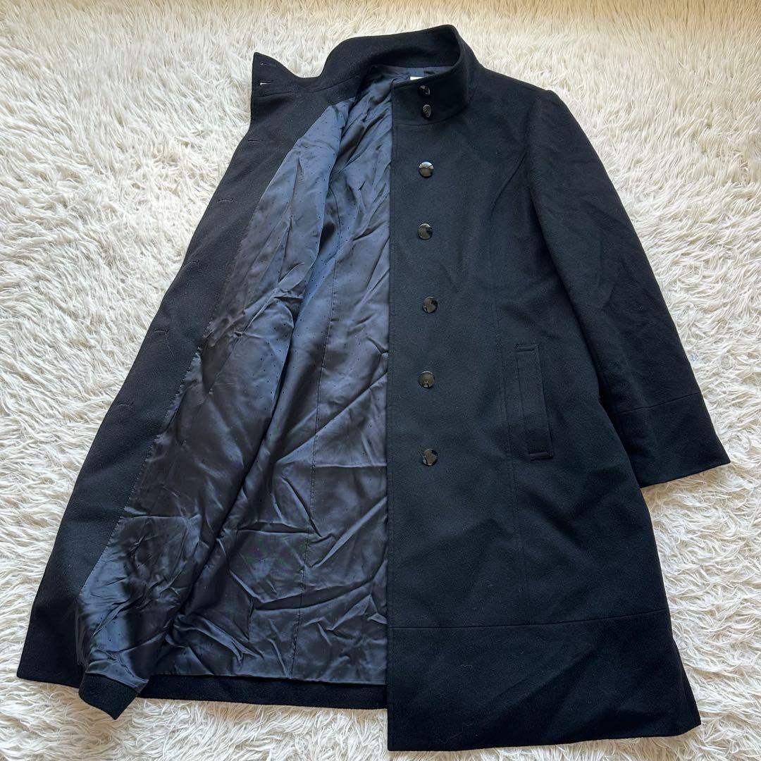 組曲　カシミヤ100%ロングコート　スタンドカラー　黒　ブラック　大きいサイズ