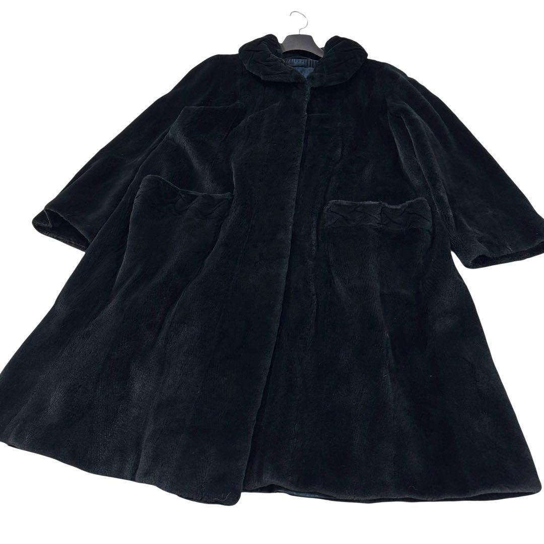 エンバ ミッドナイトブルー シェアードミンク ロングコート レディース XL