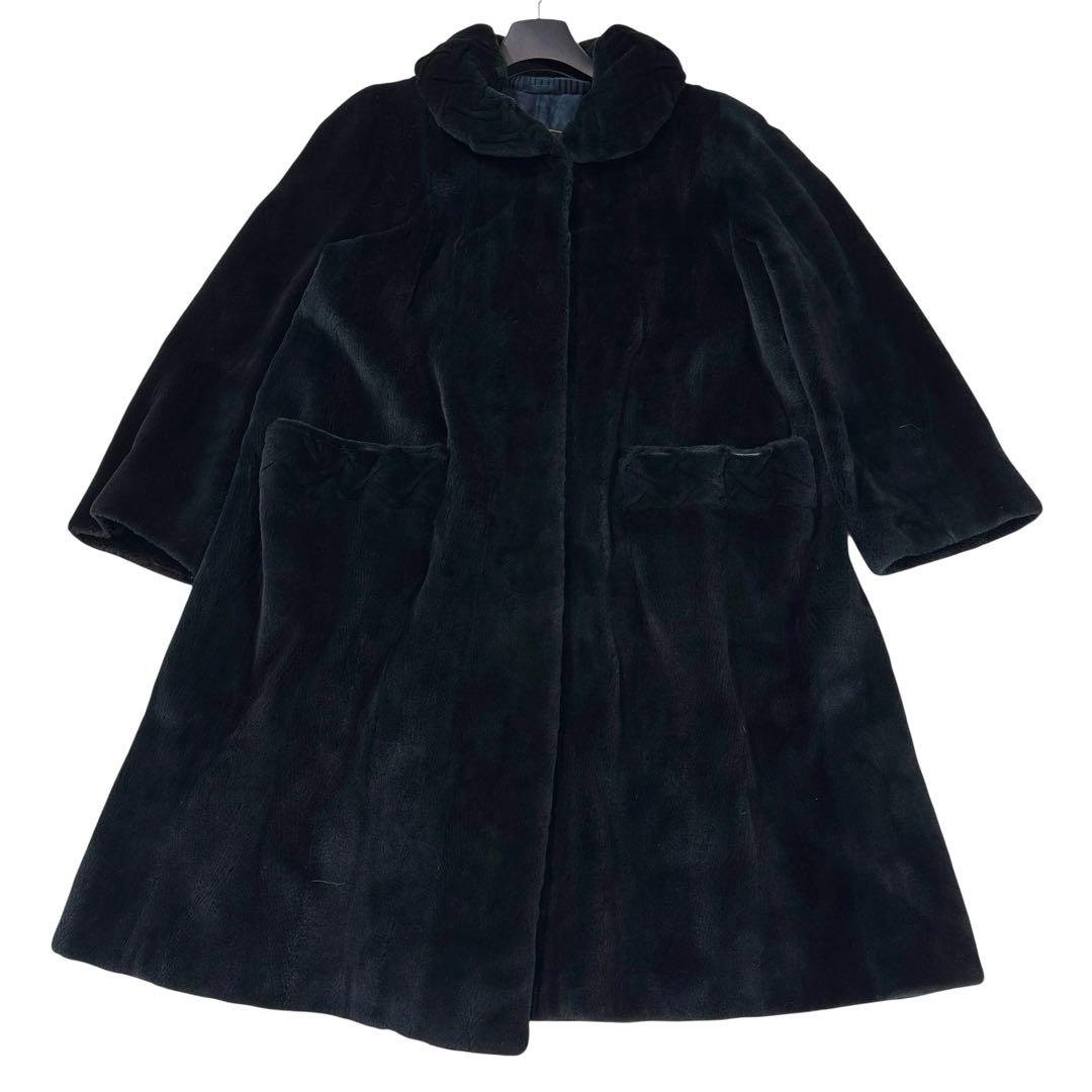 エンバ ミッドナイトブルー シェアードミンク ロングコート レディース XL