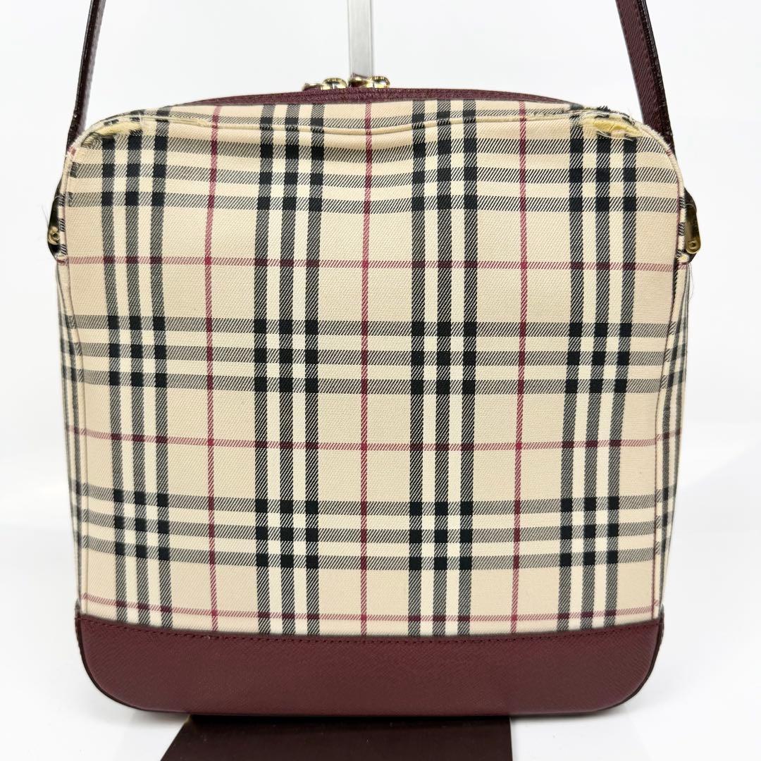 バーバリー ショルダーバッグ ノバチェック キャンバス サフィアーノレザー 赤