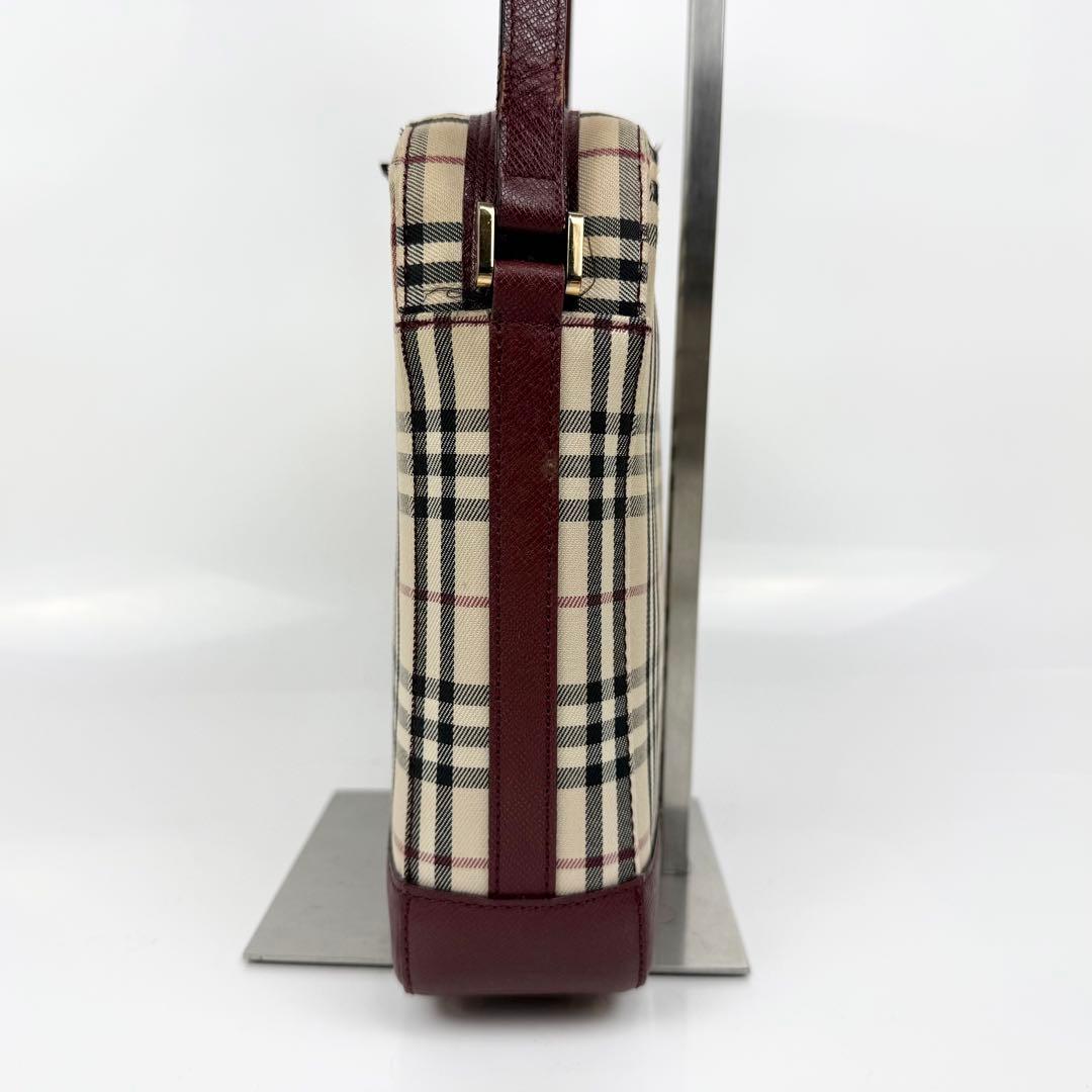 バーバリー ショルダーバッグ ノバチェック キャンバス サフィアーノレザー 赤