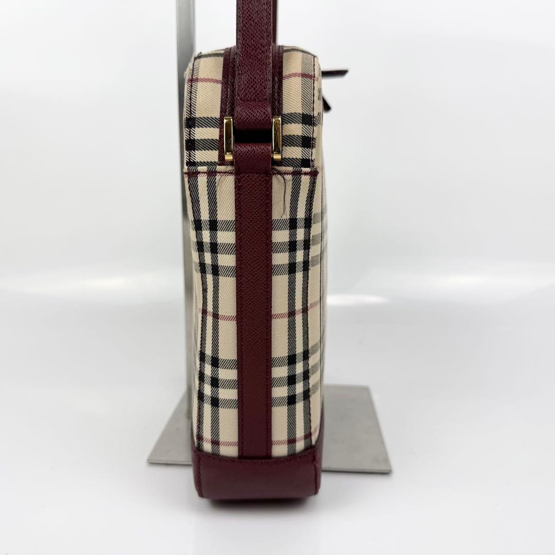 バーバリー ショルダーバッグ ノバチェック キャンバス サフィアーノレザー 赤