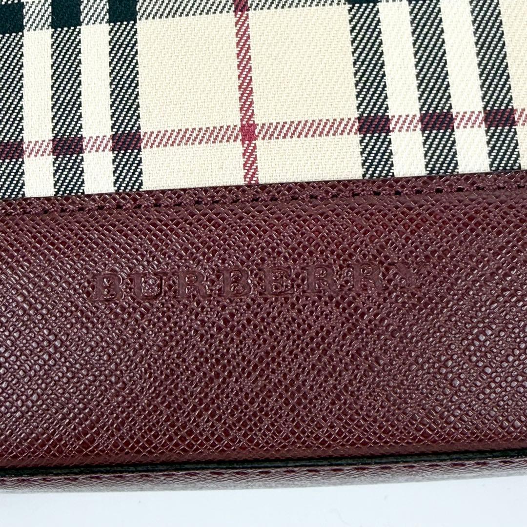 バーバリー ショルダーバッグ ノバチェック キャンバス サフィアーノレザー 赤