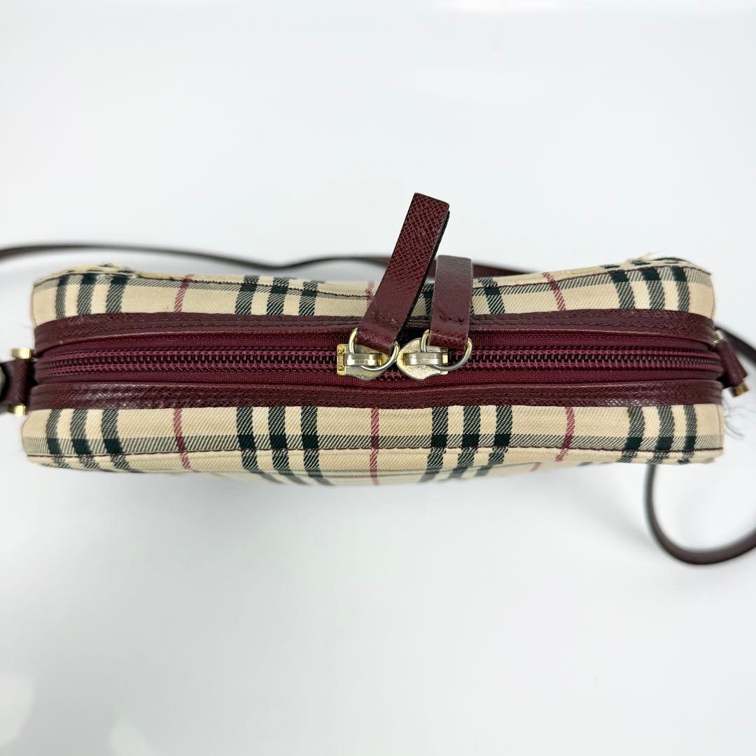 バーバリー ショルダーバッグ ノバチェック キャンバス サフィアーノレザー 赤