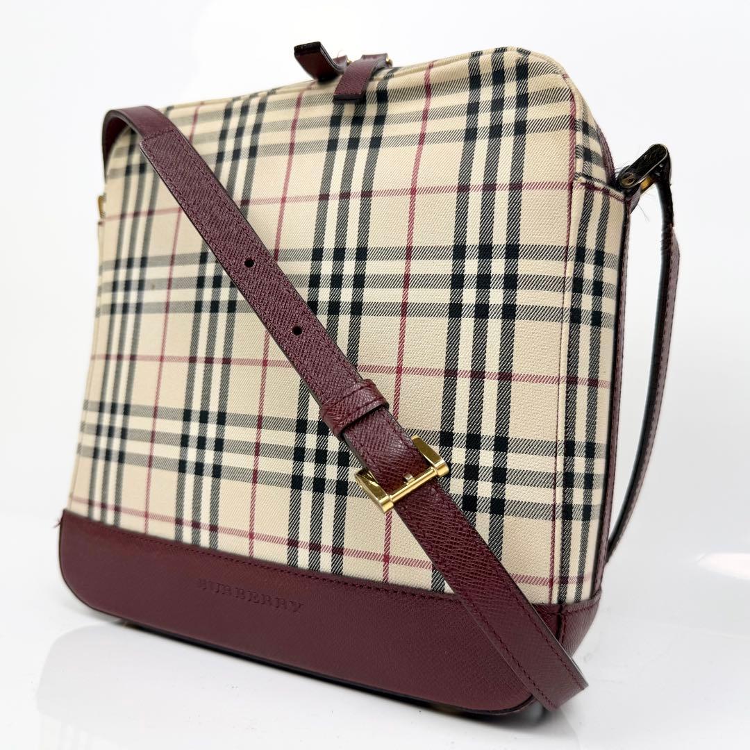 バーバリー ショルダーバッグ ノバチェック キャンバス サフィアーノレザー 赤