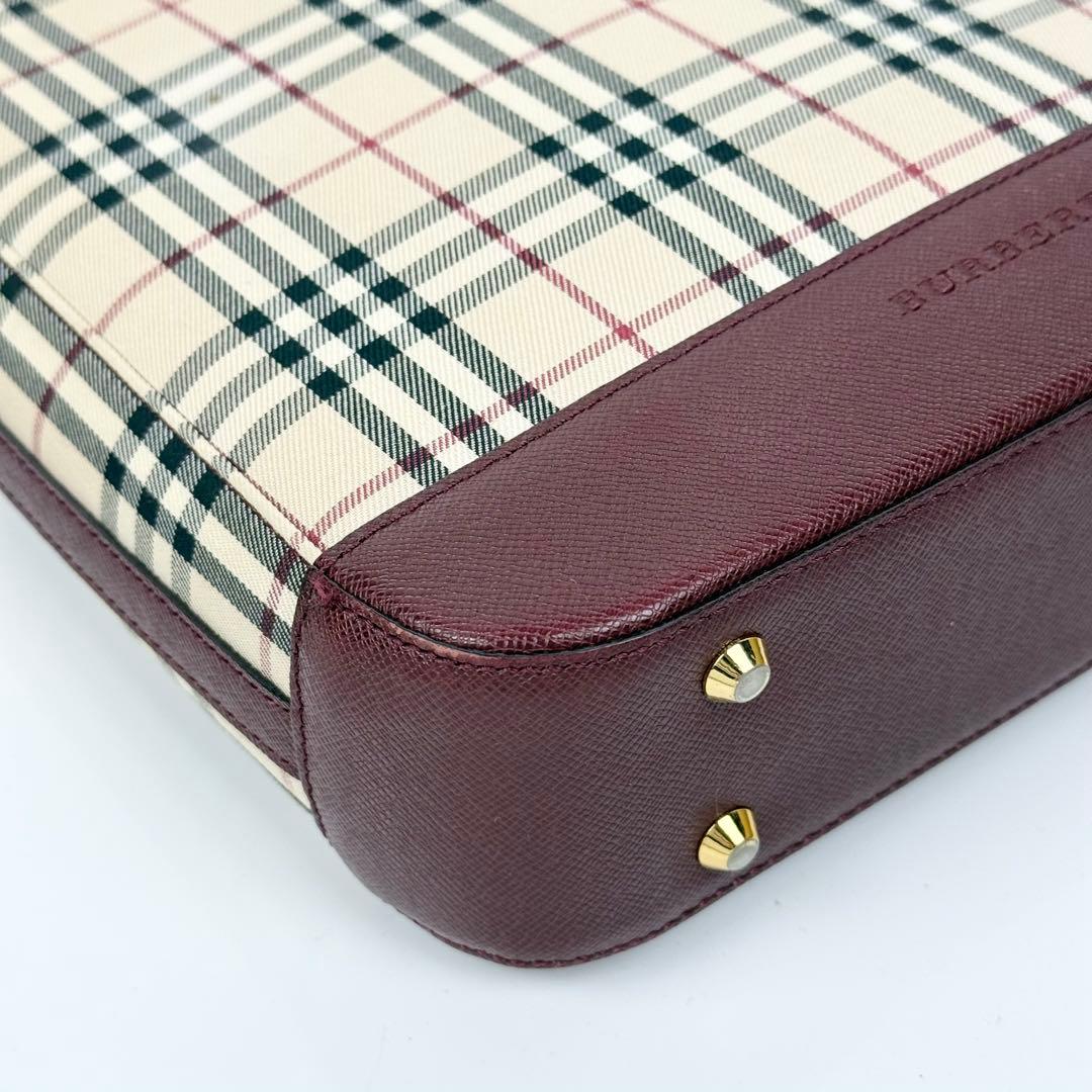 バーバリー ショルダーバッグ ノバチェック キャンバス サフィアーノレザー 赤