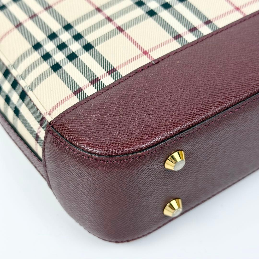 バーバリー ショルダーバッグ ノバチェック キャンバス サフィアーノレザー 赤