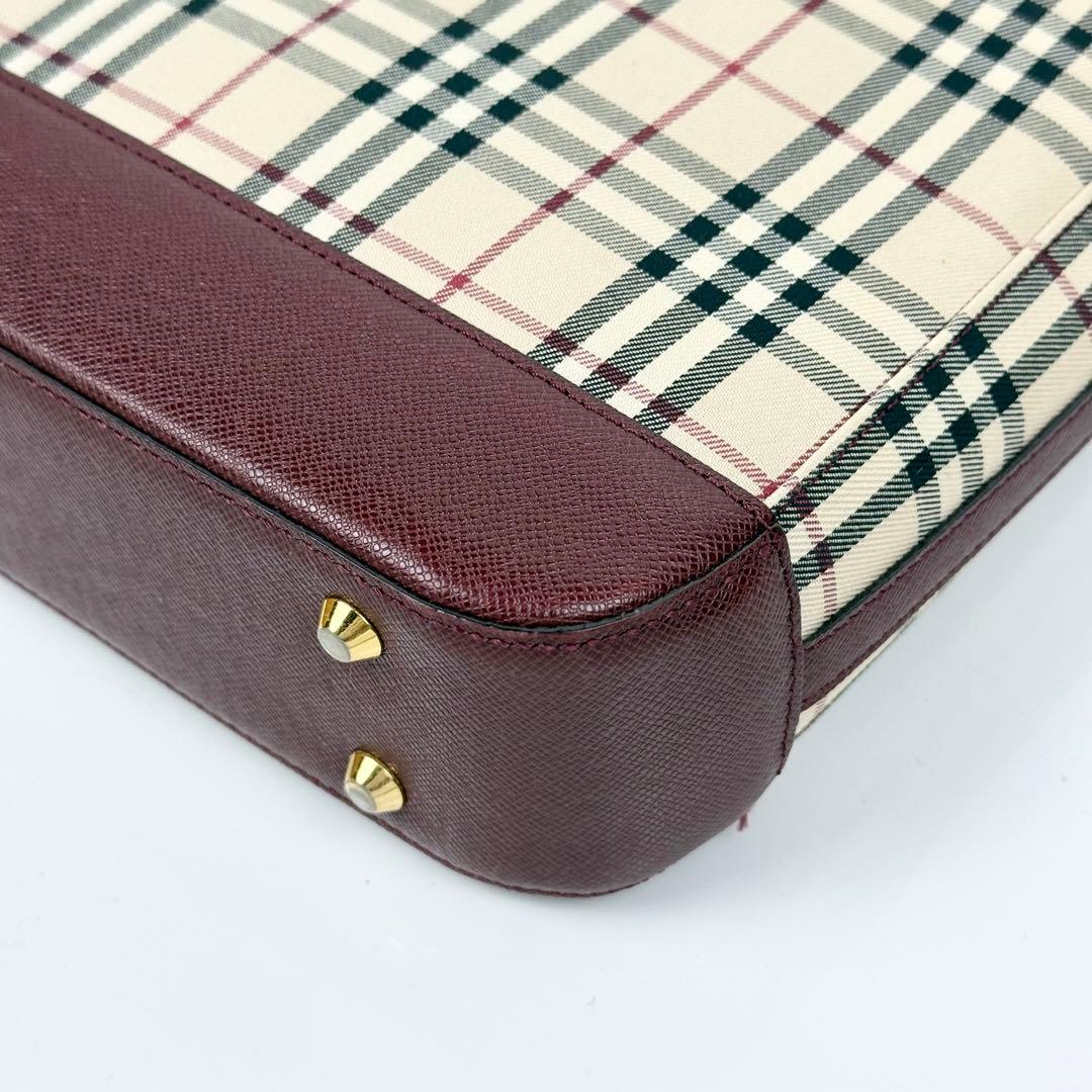 バーバリー ショルダーバッグ ノバチェック キャンバス サフィアーノレザー 赤