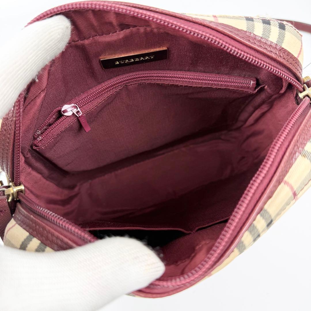 バーバリー ショルダーバッグ ノバチェック キャンバス サフィアーノレザー 赤