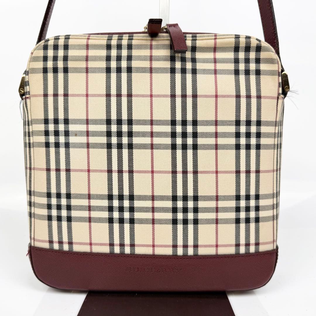 バーバリー ショルダーバッグ ノバチェック キャンバス サフィアーノレザー 赤