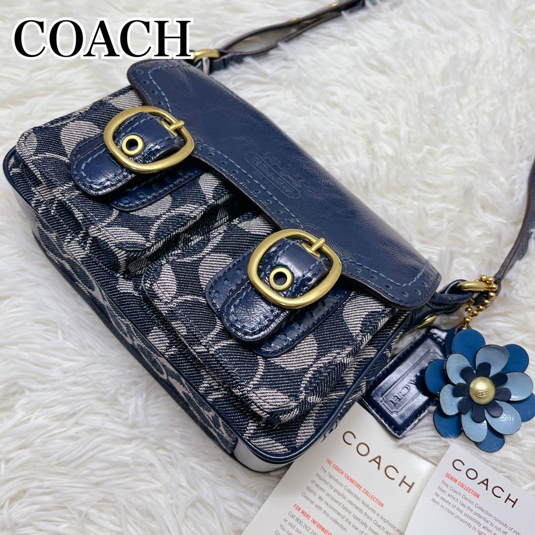 美品 コーチ ショルダーバッグ デニム シグネチャー ソーホー 12534