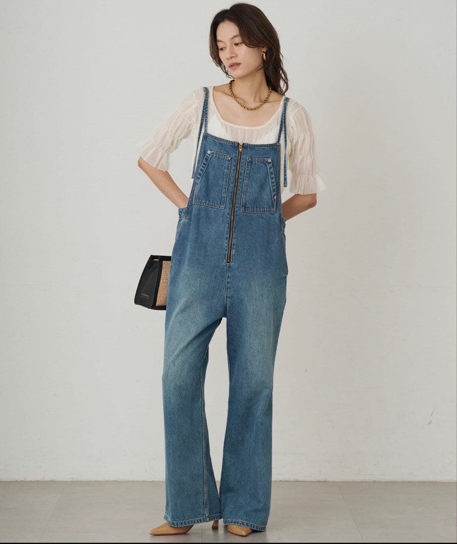 LOUNGEDRESSラウンジドレス　デニムオールインワン　S デニムサロペット