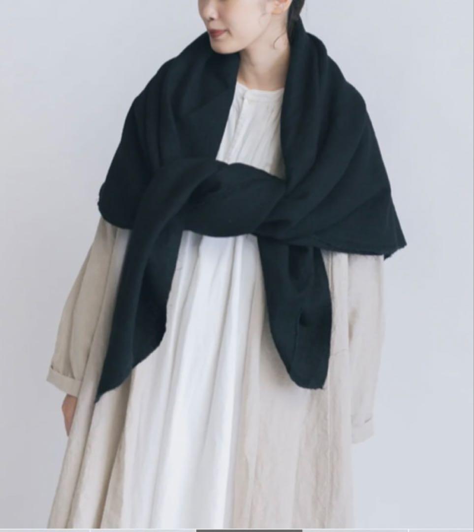 Honnete ワイドストール ウールリネン ウォッシュドツイル　ブラック