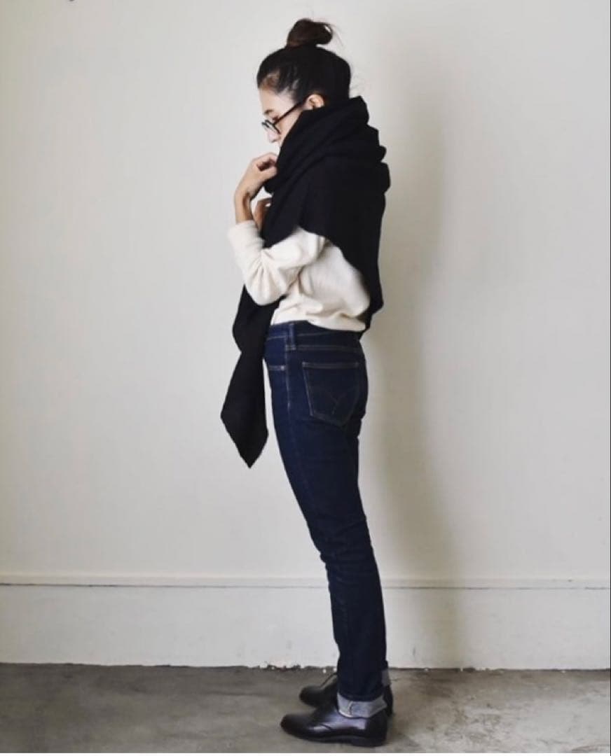 Honnete ワイドストール ウールリネン ウォッシュドツイル　ブラック