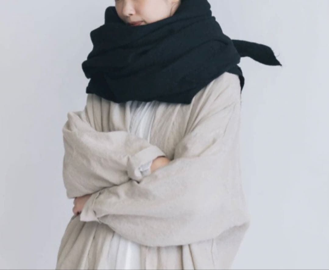 Honnete ワイドストール ウールリネン ウォッシュドツイル　ブラック