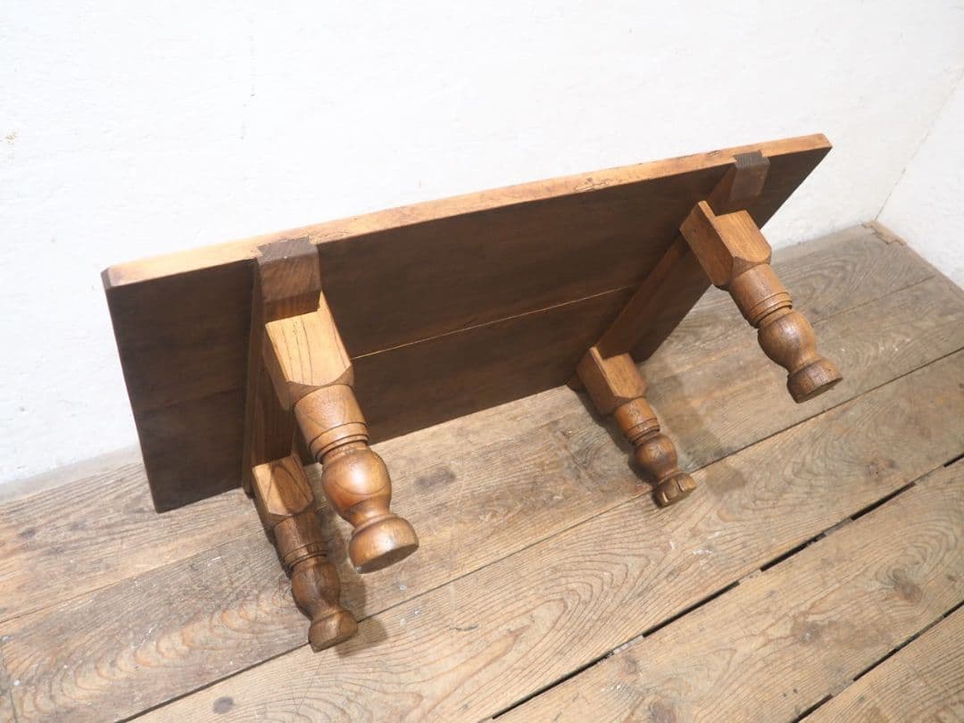 1252　アンティーク　ロクロ脚のローテーブル　文机　座卓ちゃぶ台　轆轤　レトロ