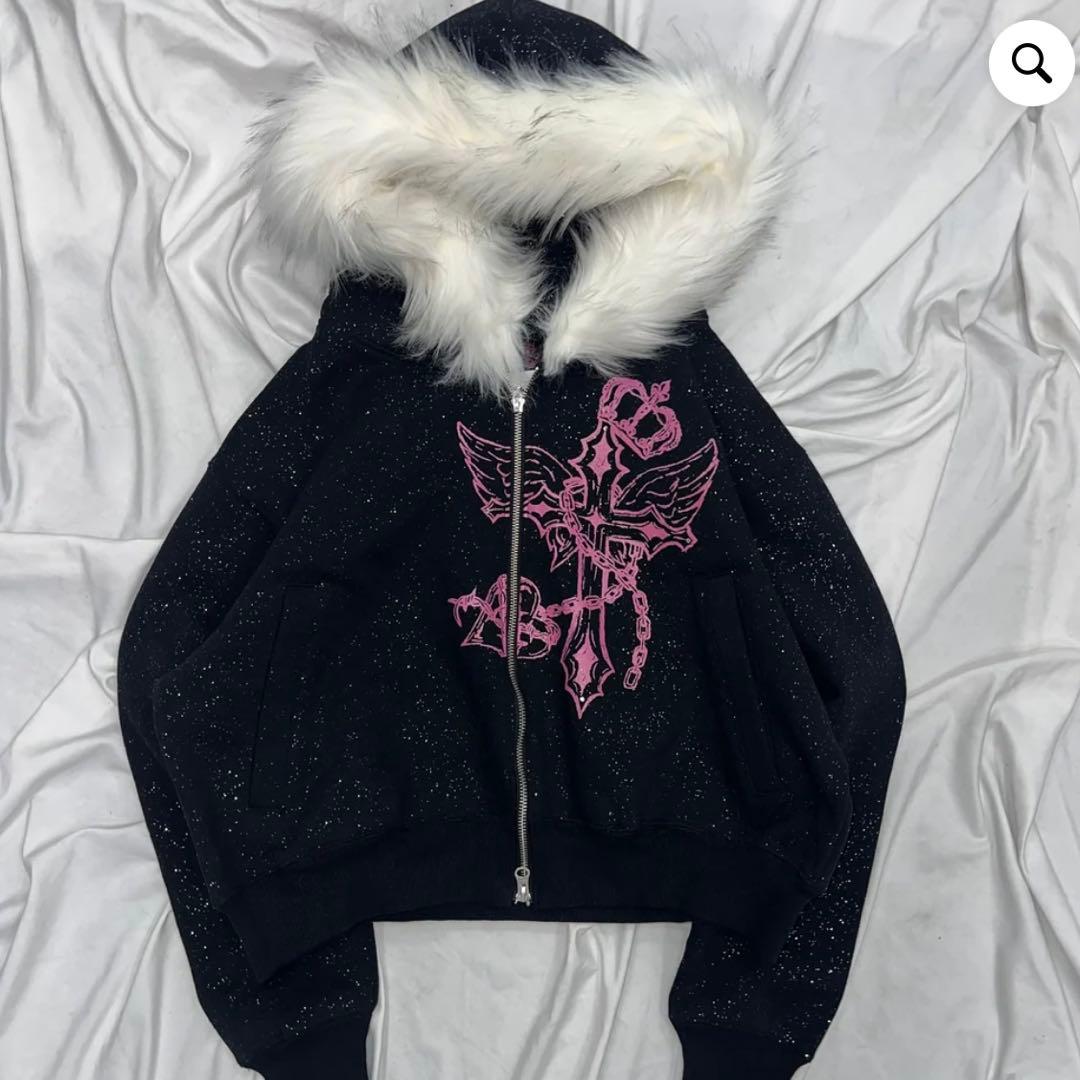 トップス Cross Logo glitter FurZipHoodie