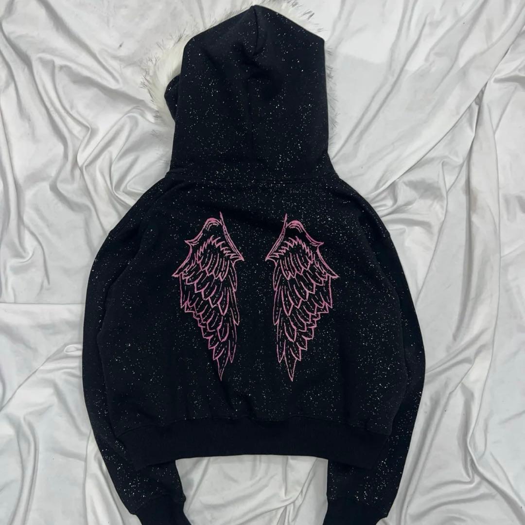 トップス Cross Logo glitter FurZipHoodie