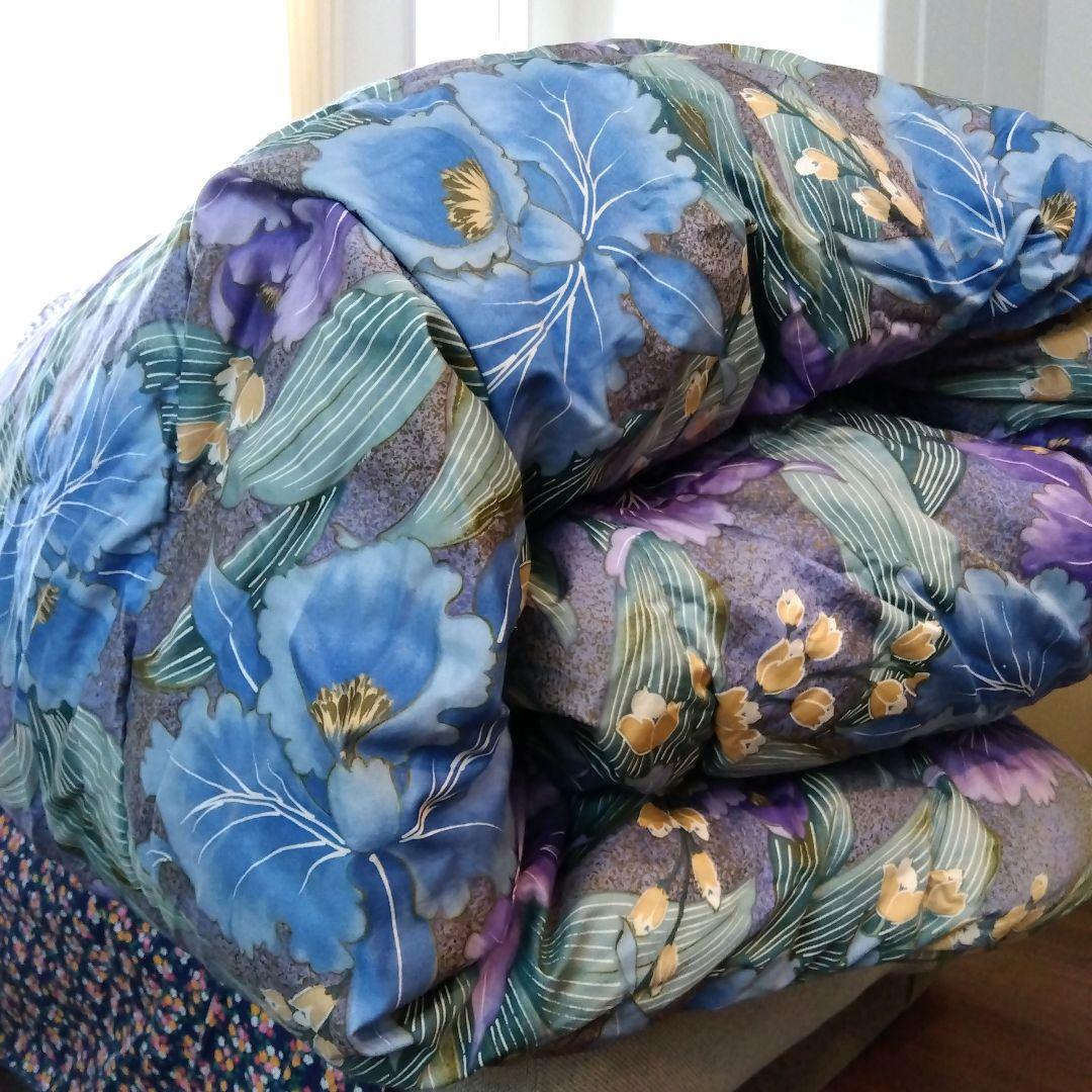 羽毛掛け布団 2枚合わせシングル 花柄 ブルー＆レッド 2枚セット 日本製②