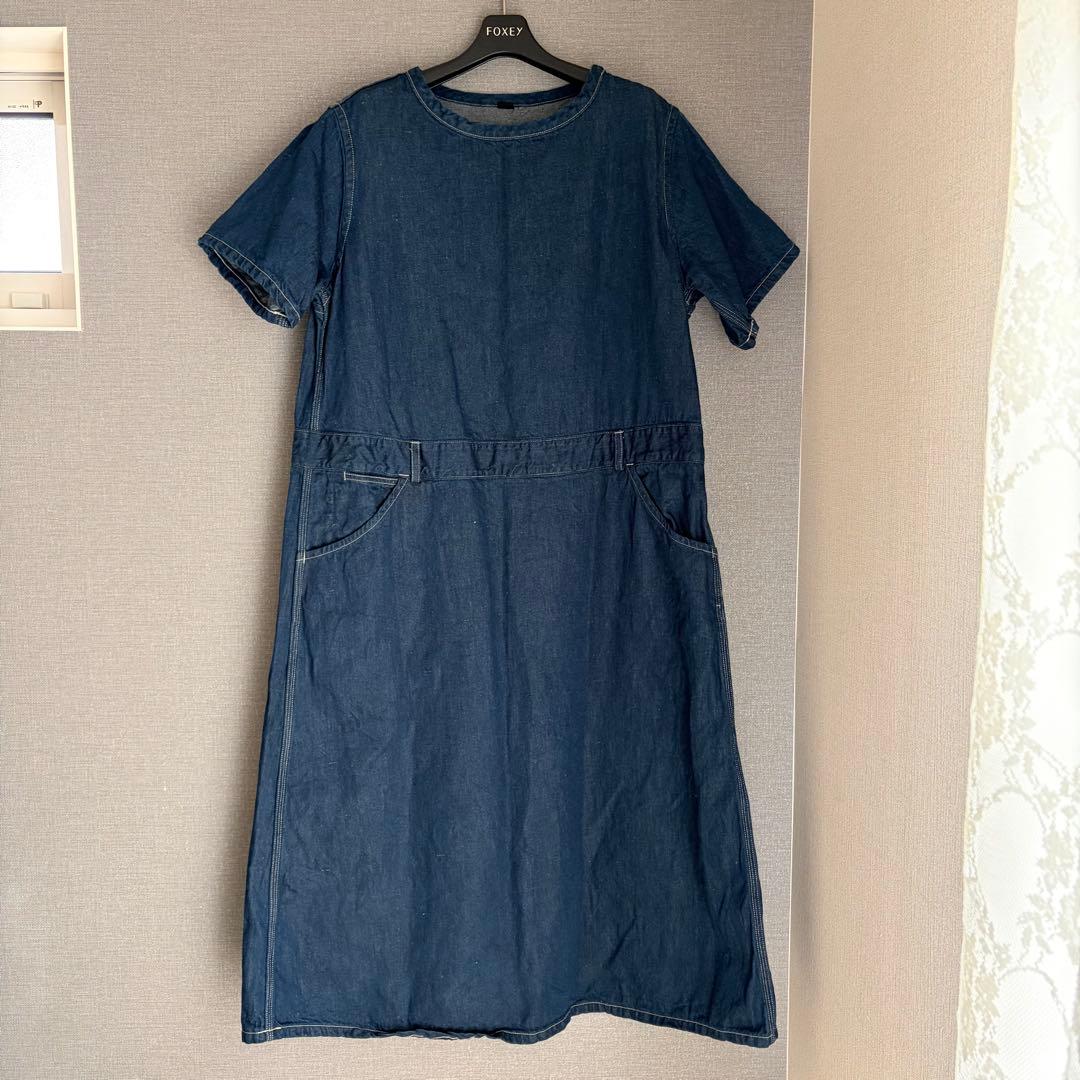 未使用級✨45R 綿麻小麦デニムのジャンパードレス（インディゴ）