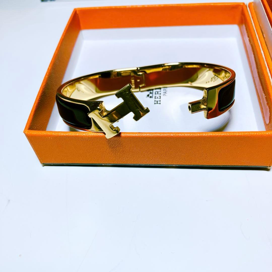 HERMES エルメス　バングル　クリックH ブラック×ゴールド　PM
