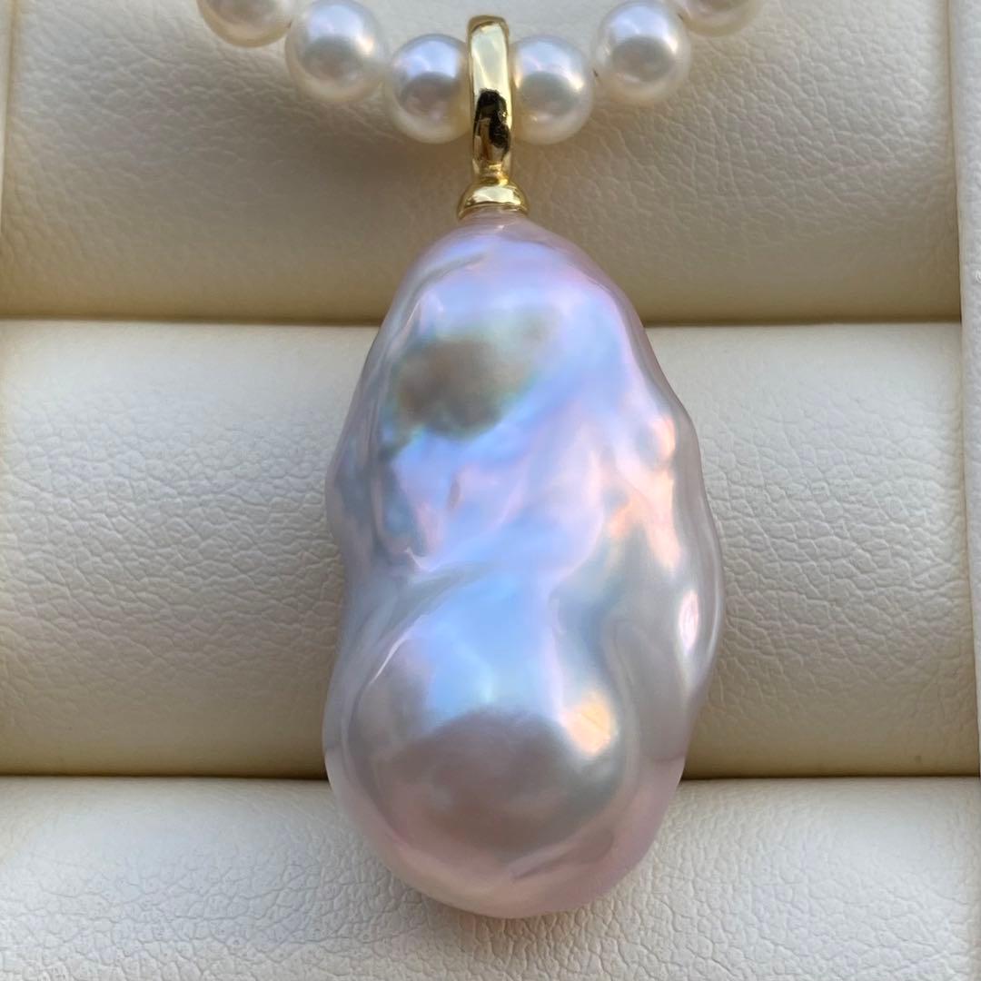 本真珠　淡水バロックパールネックレストップ　28mmピンク紫PT705