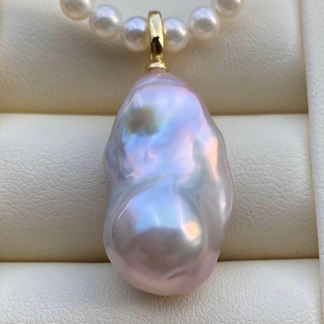 本真珠　淡水バロックパールネックレストップ　28mmピンク紫PT705