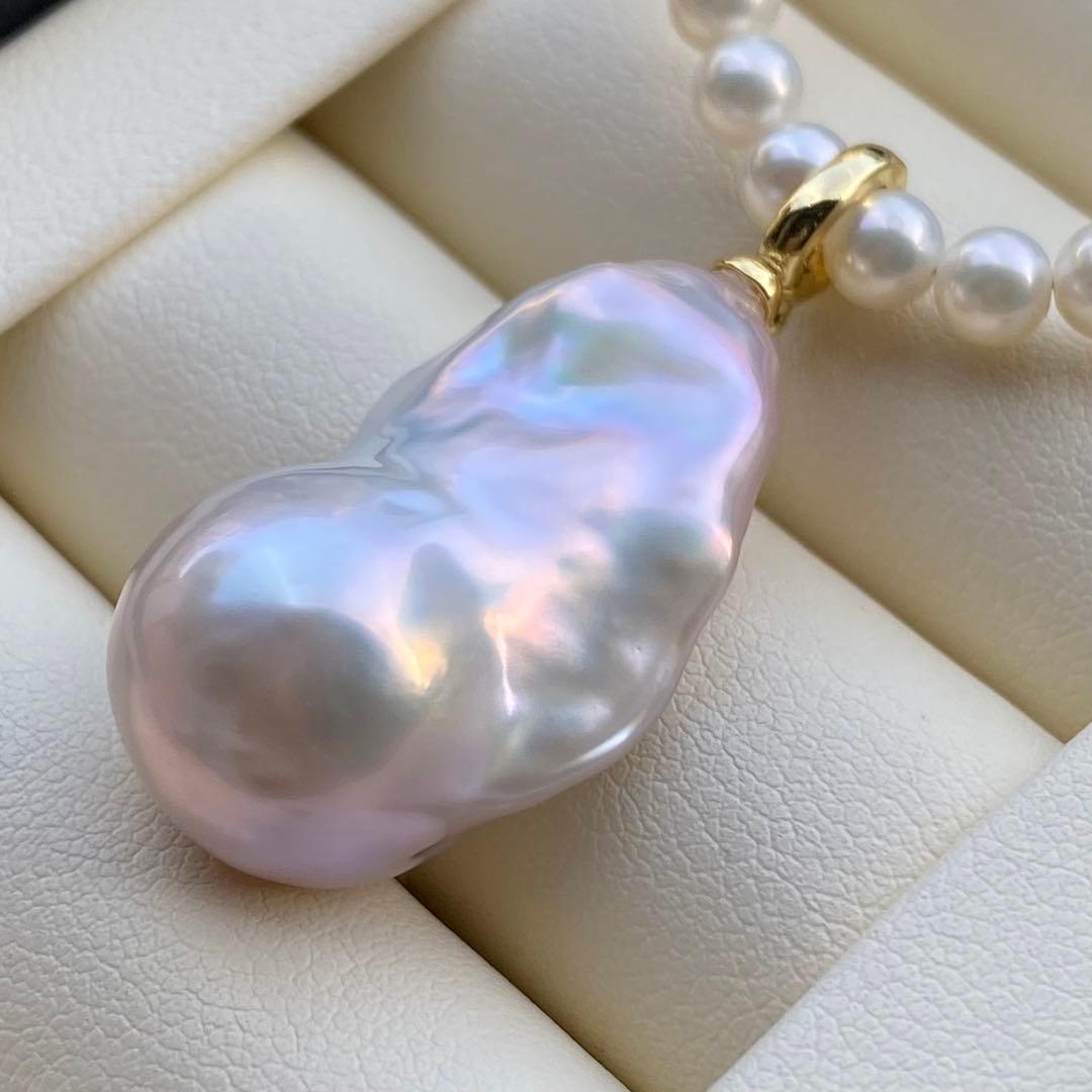 本真珠　淡水バロックパールネックレストップ　28mmピンク紫PT705