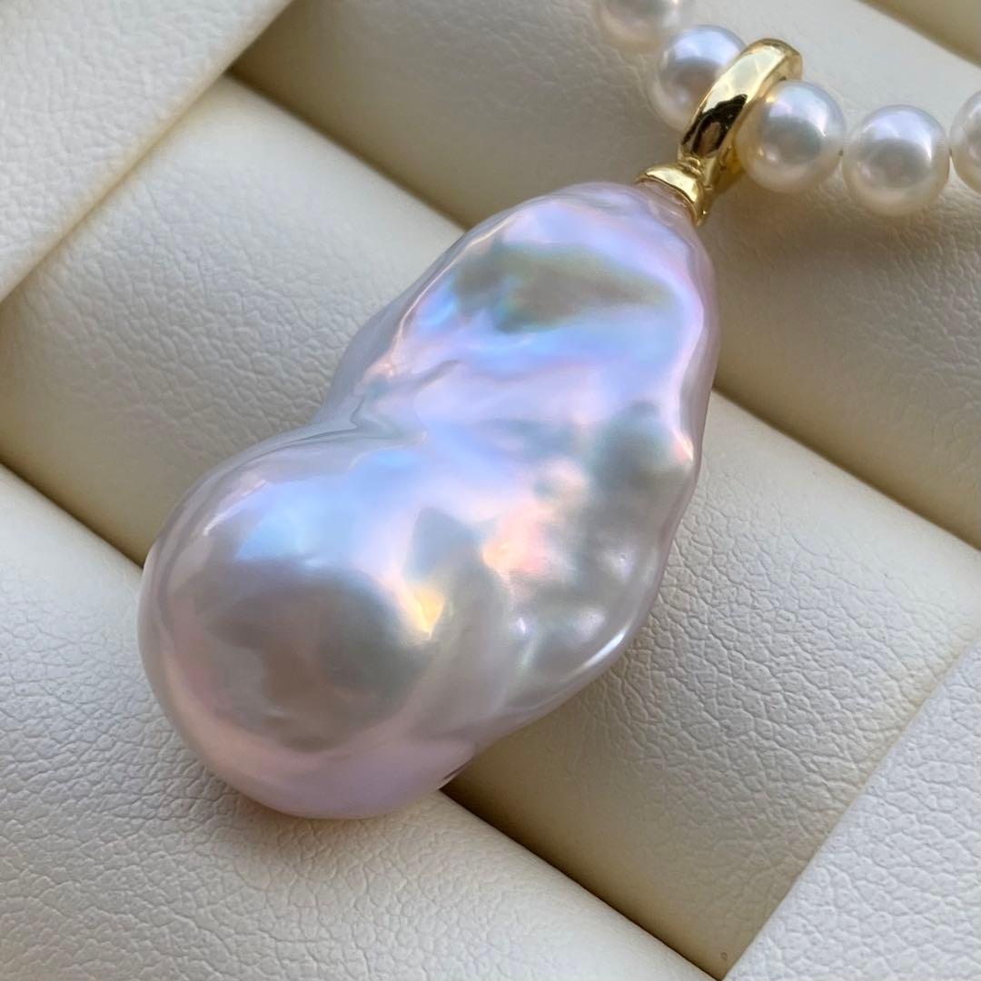 本真珠　淡水バロックパールネックレストップ　28mmピンク紫PT705