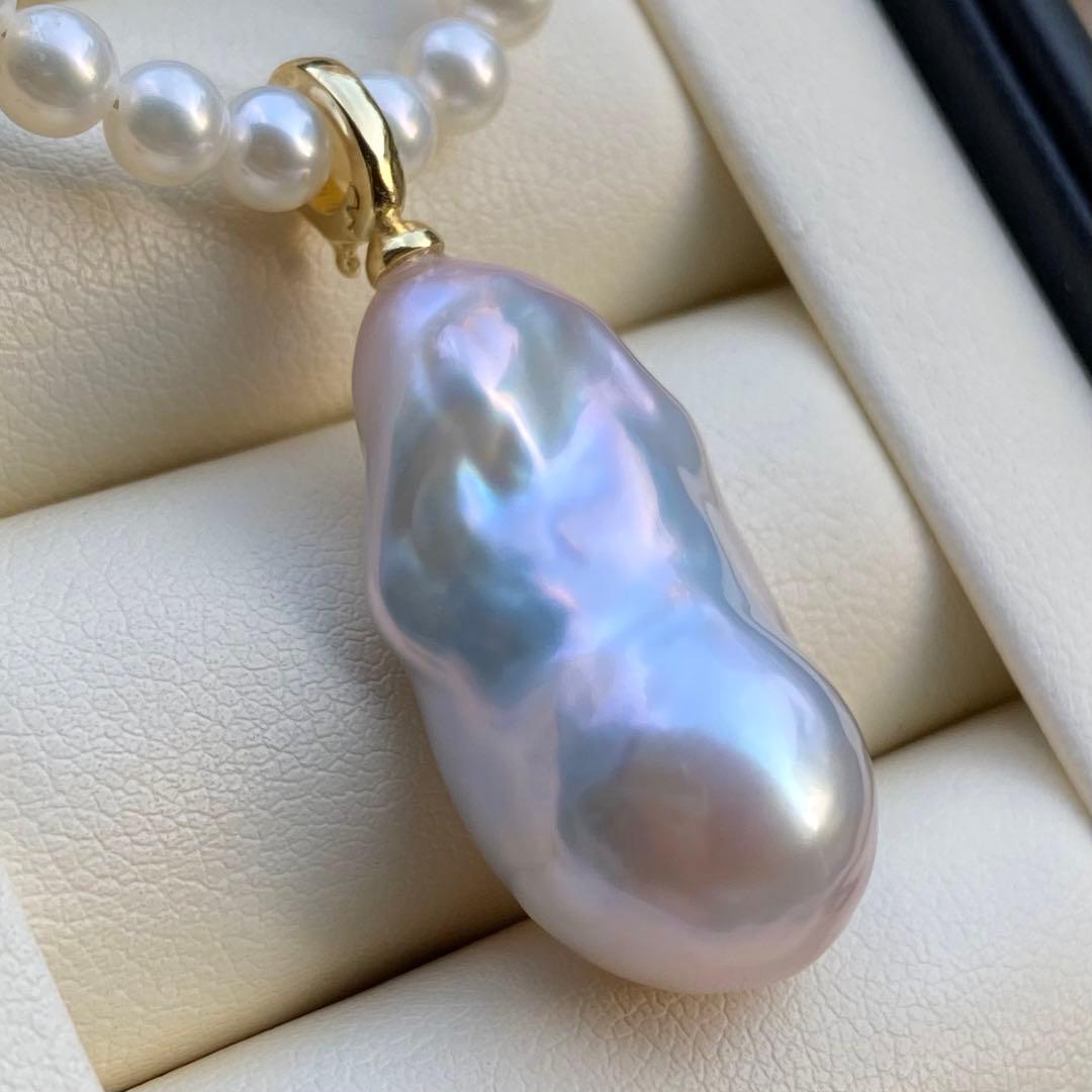 本真珠　淡水バロックパールネックレストップ　28mmピンク紫PT705