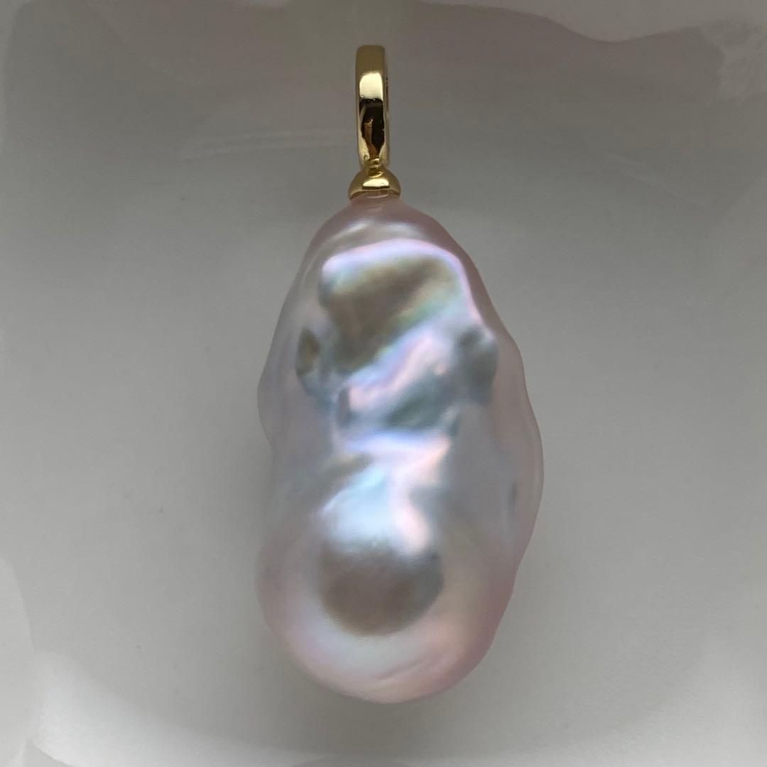 本真珠　淡水バロックパールネックレストップ　28mmピンク紫PT705