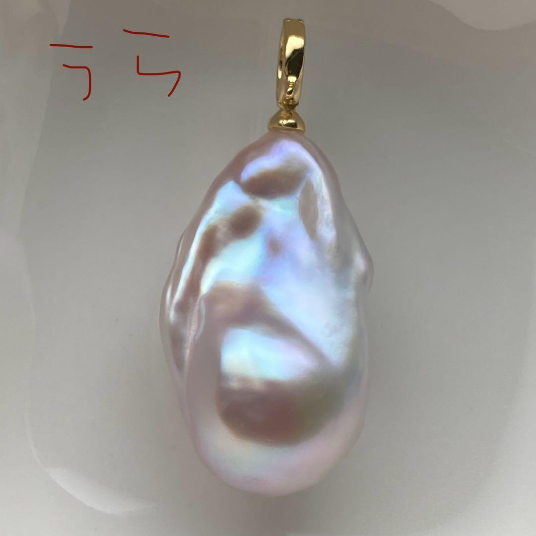 本真珠　淡水バロックパールネックレストップ　28mmピンク紫PT705