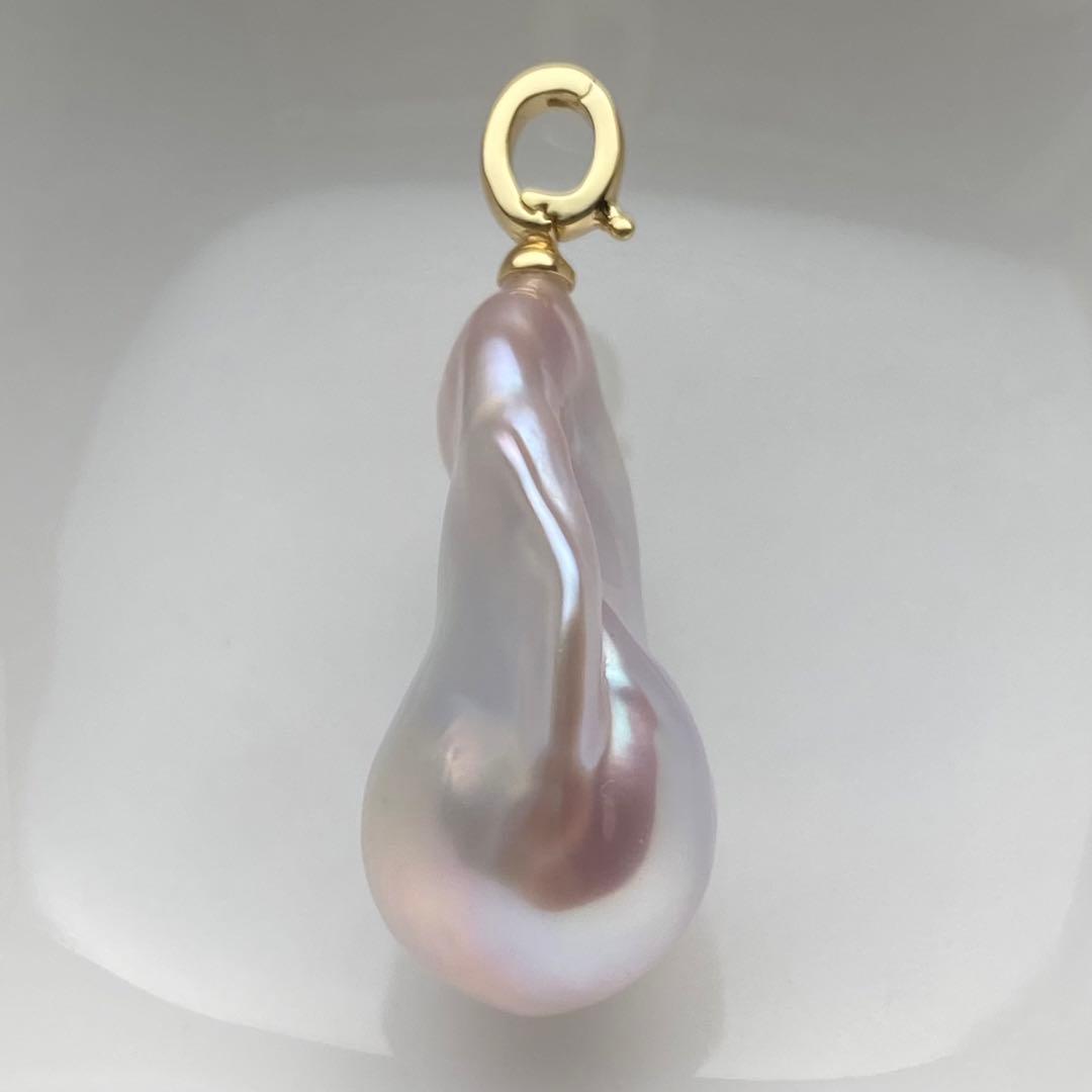 本真珠　淡水バロックパールネックレストップ　28mmピンク紫PT705