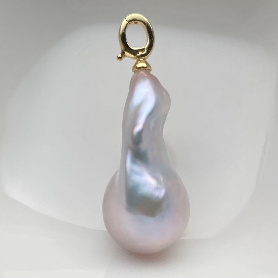 本真珠　淡水バロックパールネックレストップ　28mmピンク紫PT705