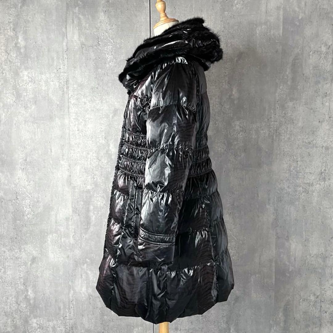 【美品】バルマン ダウンコート ミンクファー Aライン 黒 パープル トラ柄 M