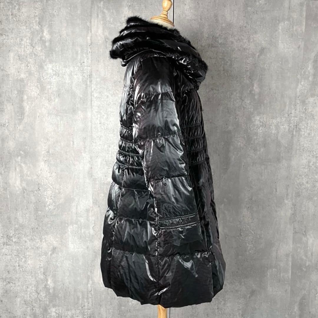 【美品】バルマン ダウンコート ミンクファー Aライン 黒 パープル トラ柄 M
