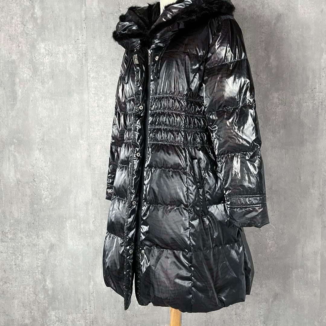 【美品】バルマン ダウンコート ミンクファー Aライン 黒 パープル トラ柄 M