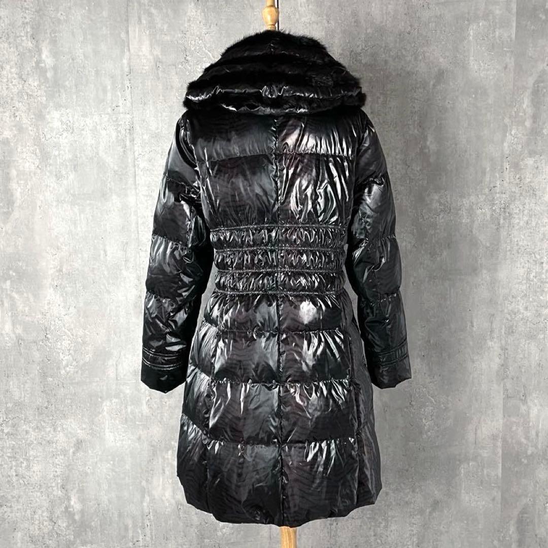 【美品】バルマン ダウンコート ミンクファー Aライン 黒 パープル トラ柄 M