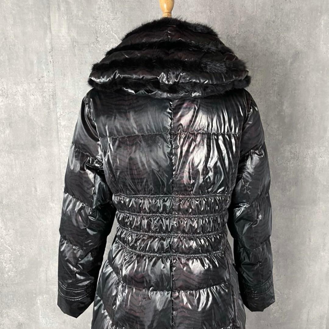 【美品】バルマン ダウンコート ミンクファー Aライン 黒 パープル トラ柄 M