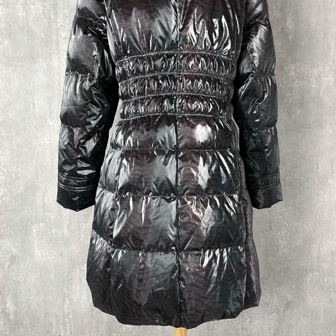 【美品】バルマン ダウンコート ミンクファー Aライン 黒 パープル トラ柄 M