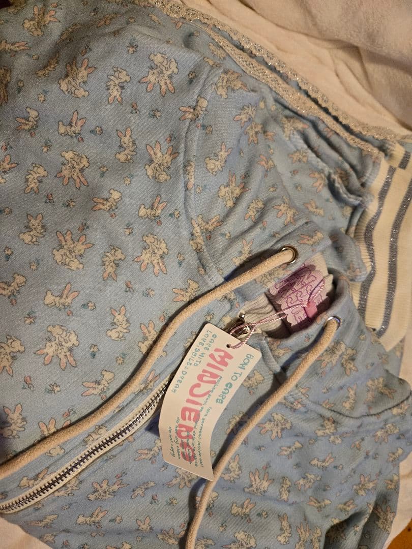 Minjiena 水色 花柄 カーディガンとロングパンツのセットアップ