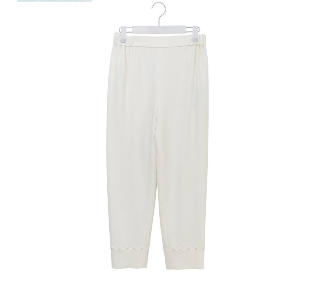 Rene パール付きパンツ 36 ホワイト 2WAYストレッチ