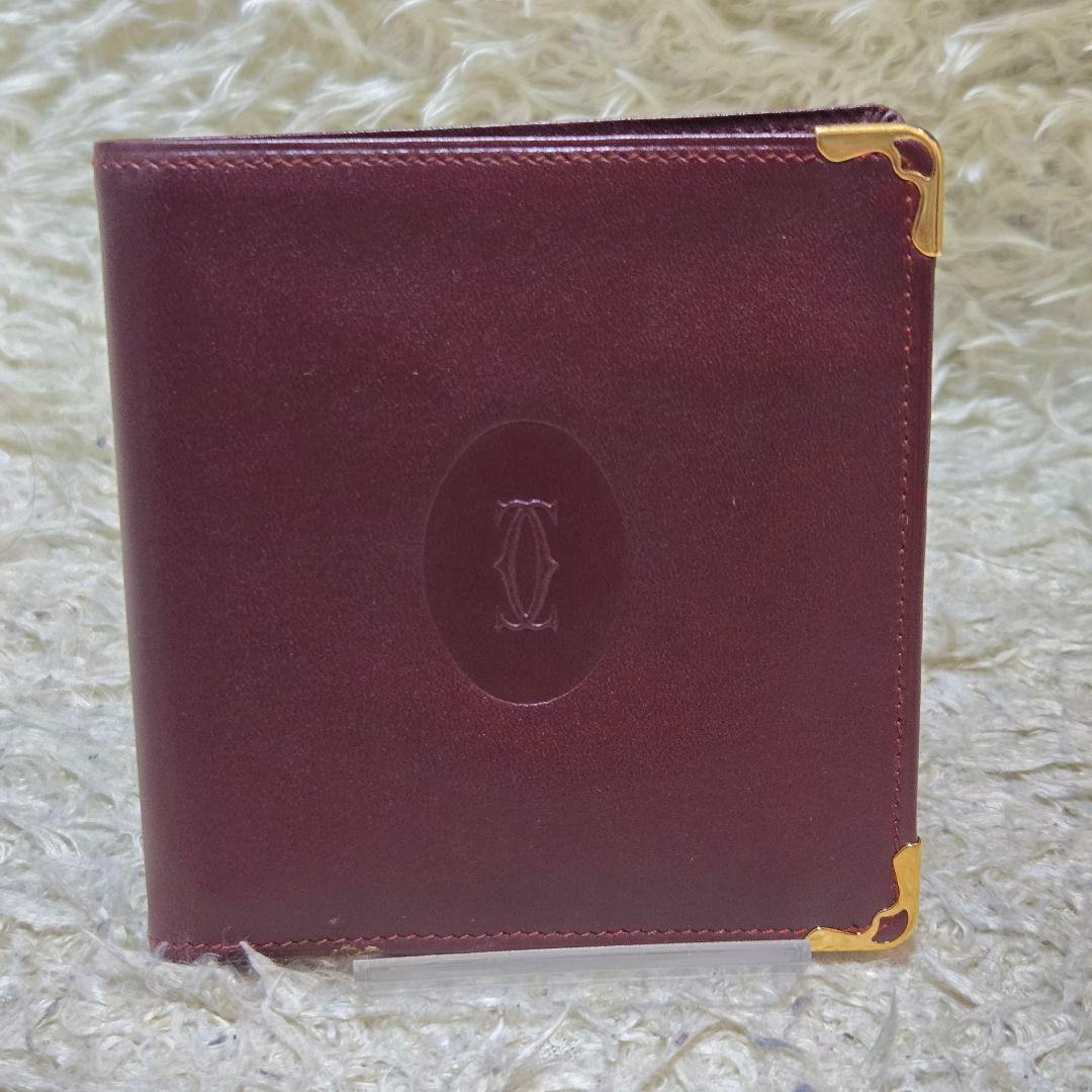 未使用　カルティエ マストライン 二つ折り 財布 レザー ボルドー