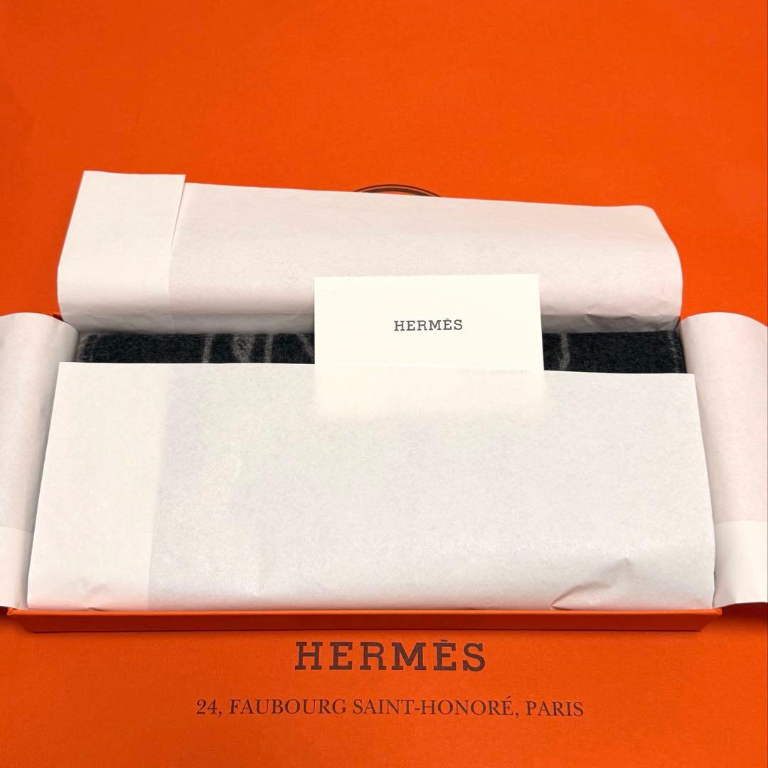 新品　エルメス　カシミヤマフラー 《テット・ア・テット・エケストル》　グレー