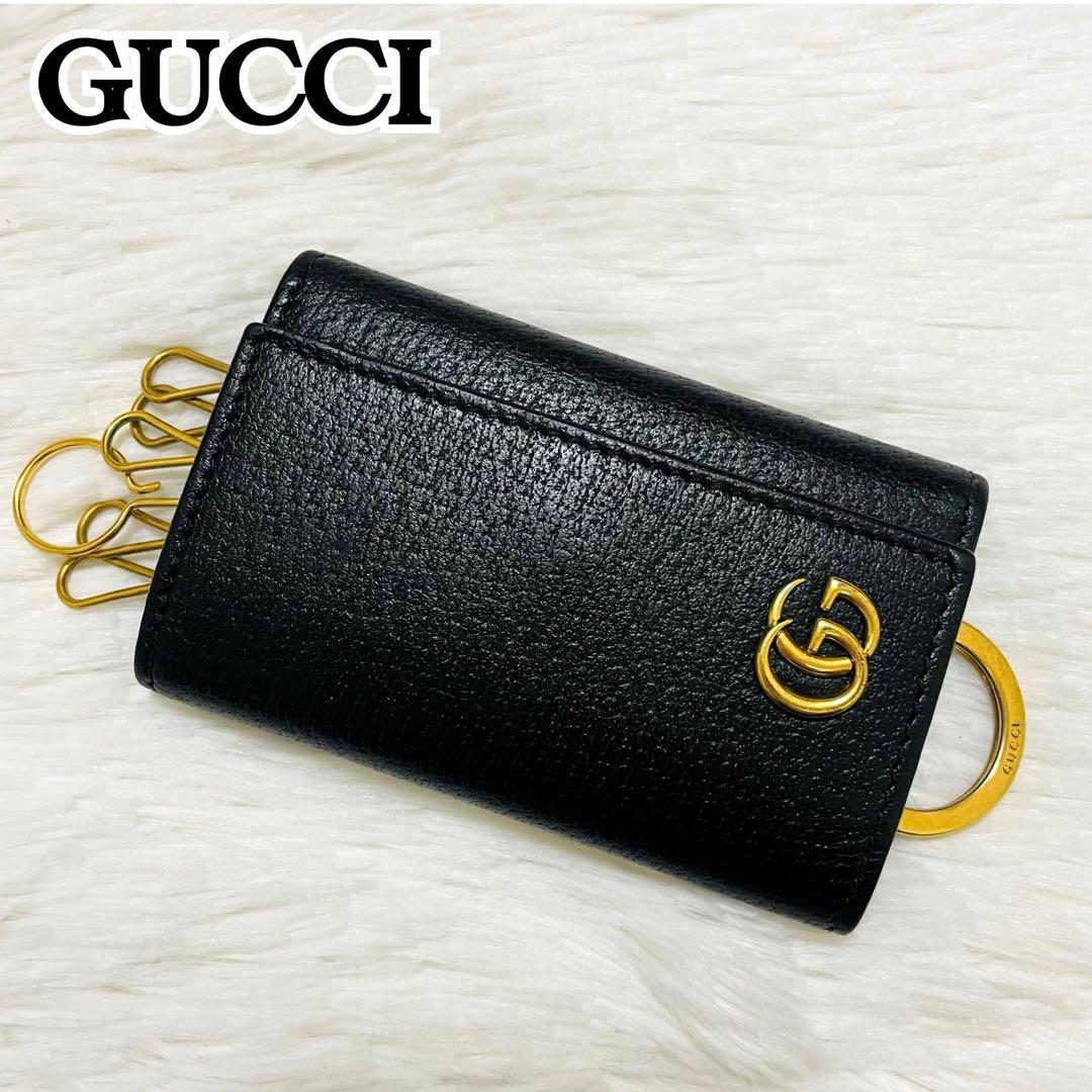 極美✨GUCCI キーケース 6連 GG マーモント レザー ブラック